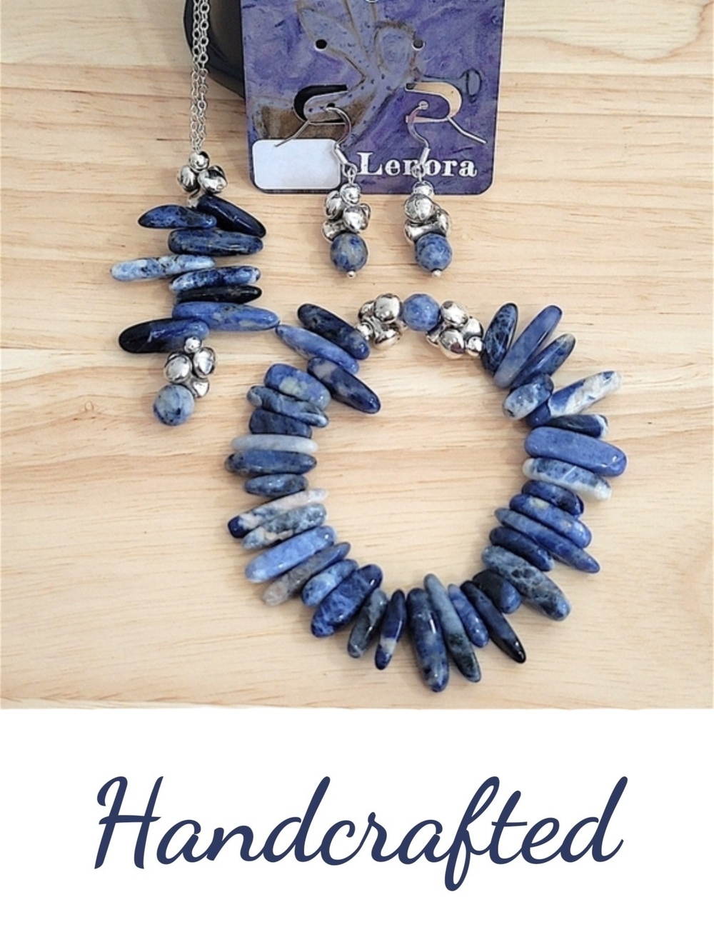Hand Crafted Blue Sodalite Necklace Bracelet and Earring Set